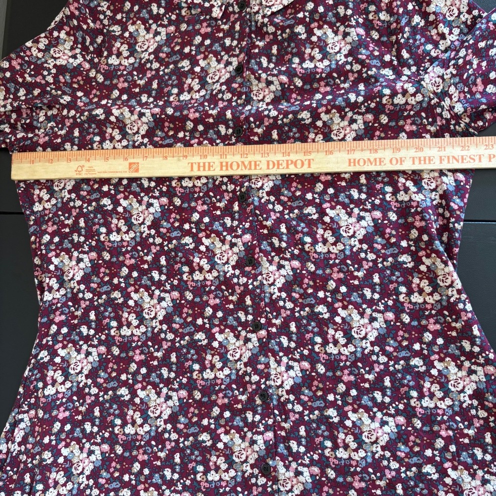 Natural Life Twiggy Mini Shirt Dress Size XL Burgundy Ditsy Floral 3/4 Sleeve - Picture 8 of 12